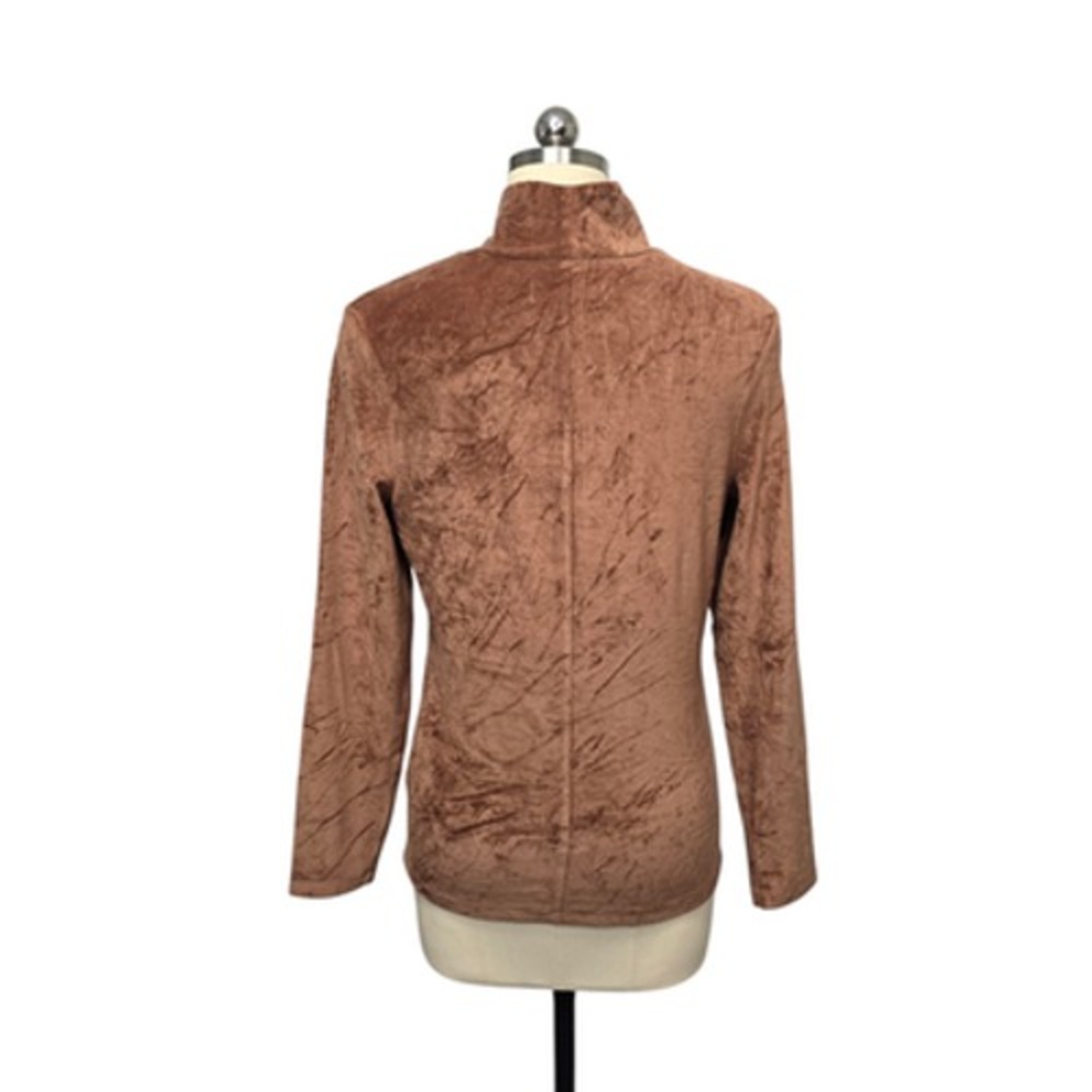 Everlane Shirt Womens Large Brown‎ Crushed Velour Mock Neck Long Sleeve Stretch - Picture 2 of 10